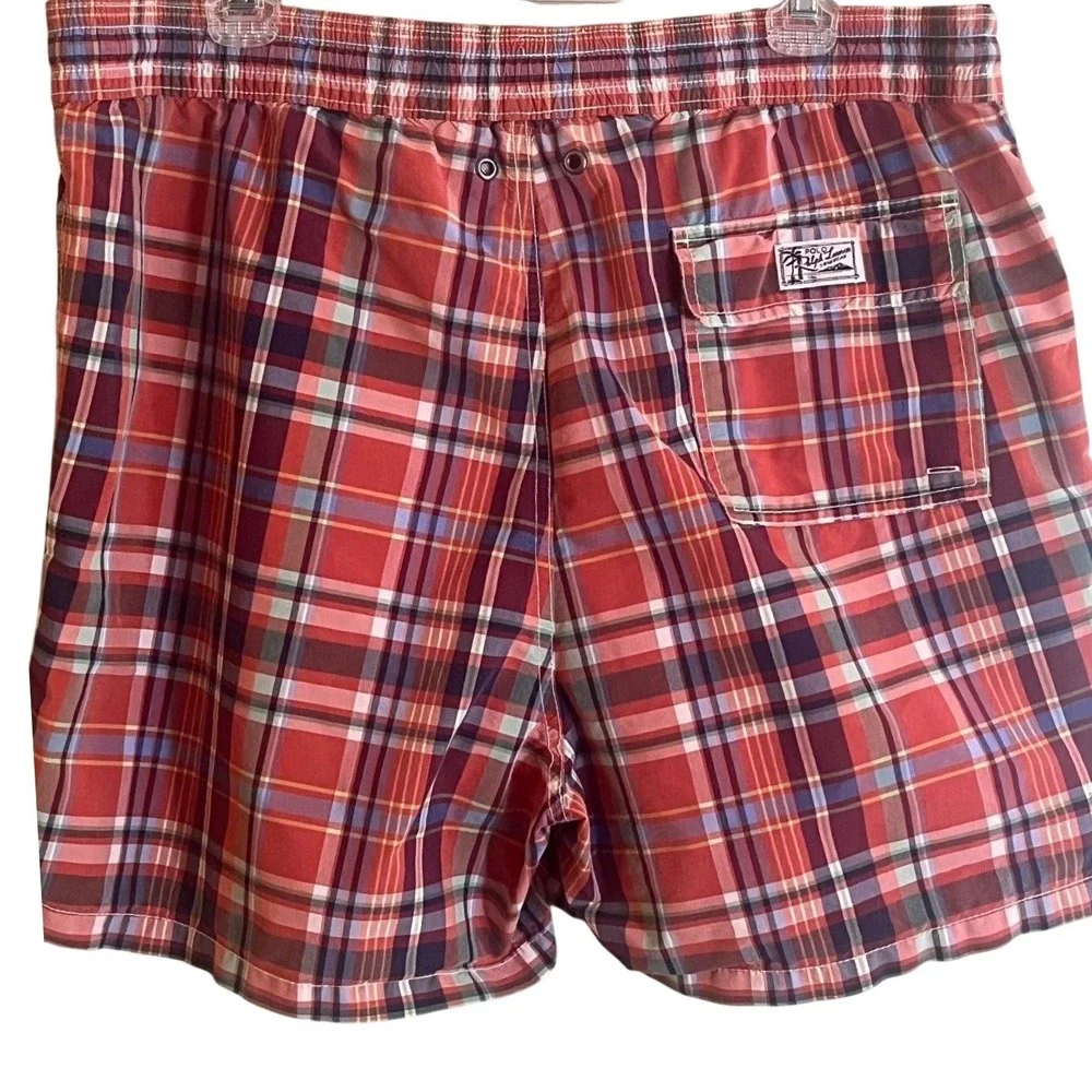 Polo Ralph Lauren Swimwear Red Blue Check Lined Swim Trunks Green Logo Large Men